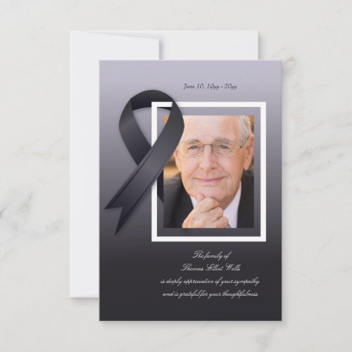 Mourning Ribbon Photo Sympathy Thank You Card