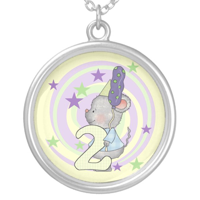 Mouse 2nd Birthday T shirts and Gifts Silver Plated Necklace (Front)