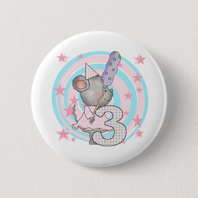 Mouse 3rd Birthday T-shirts and Gifts Button (Front)