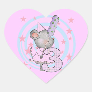 Mouse 3rd Birthday T-shirts and Gifts Heart Sticker