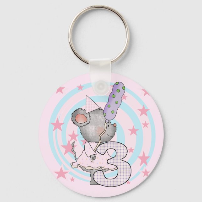 Mouse 3rd Birthday T-shirts and Gifts Keychain (Front)