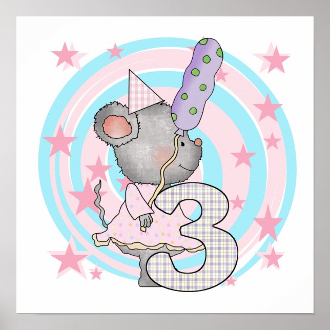 Mouse 3rd Birthday T-shirts and Gifts Poster (Front)