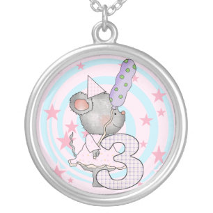 Mouse 3rd Birthday T-shirts and Gifts Silver Plated Necklace