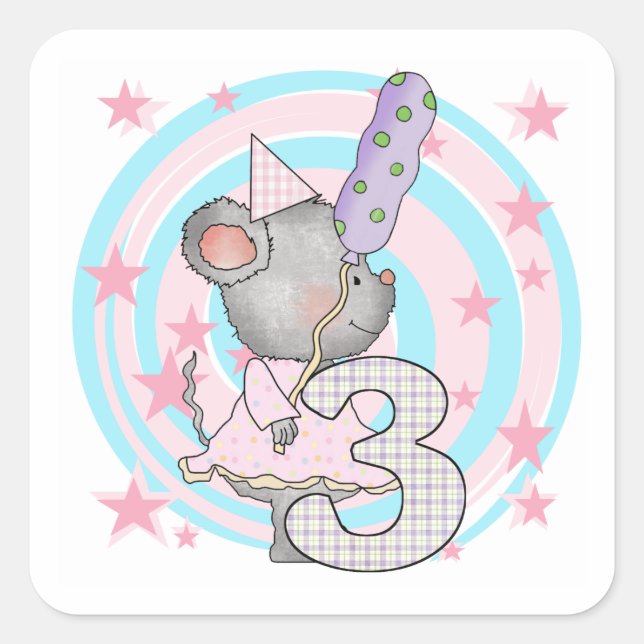 Mouse 3rd Birthday T-shirts and Gifts Square Sticker (Front)
