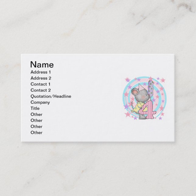 Mouse 4th birthday T-shirts and Gifts Business Card (Front)