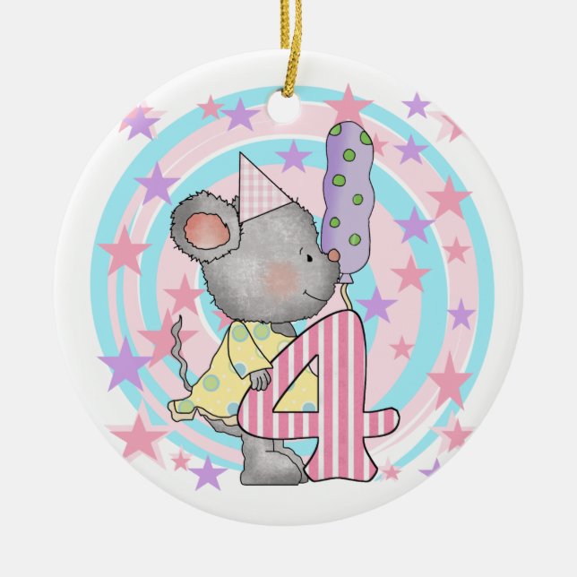 Mouse 4th birthday T-shirts and Gifts Ceramic Ornament (Front)