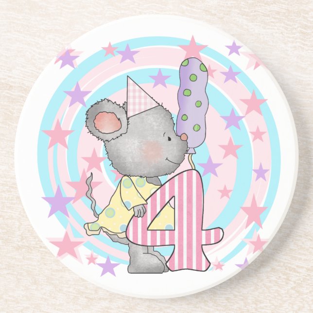 Mouse 4th birthday T-shirts and Gifts Drink Coaster (Front)
