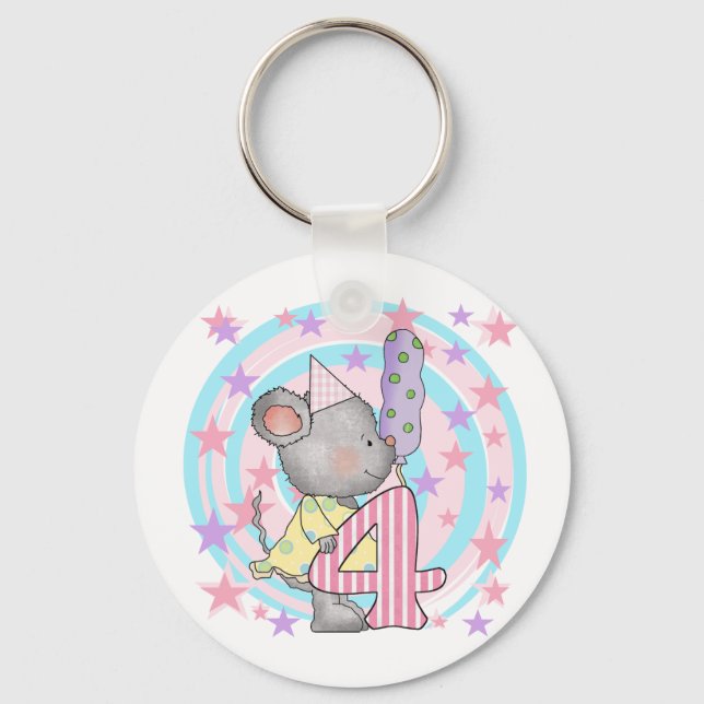 Mouse 4th birthday T-shirts and Gifts Keychain (Front)