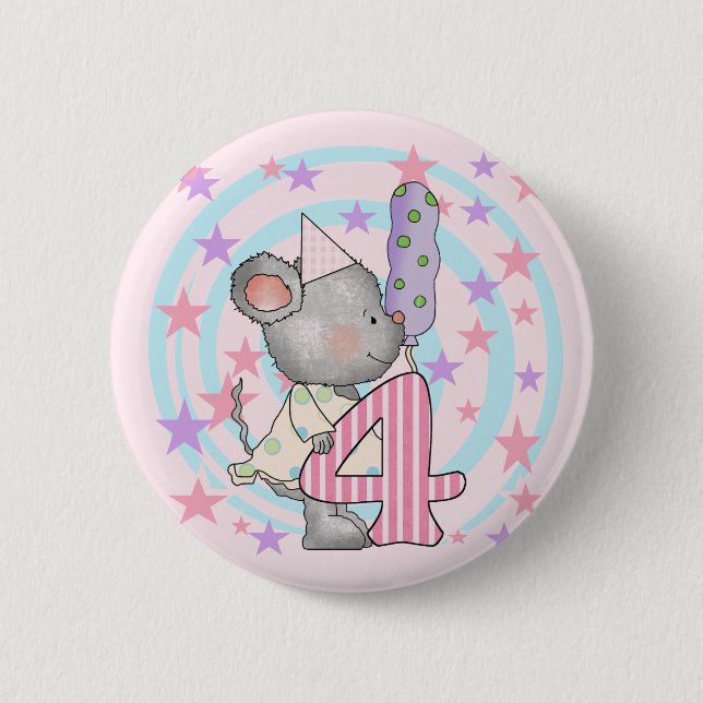 Mouse 4th birthday T-shirts and Gifts Pinback Button (Front)