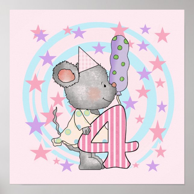 Mouse 4th birthday T-shirts and Gifts Poster (Front)