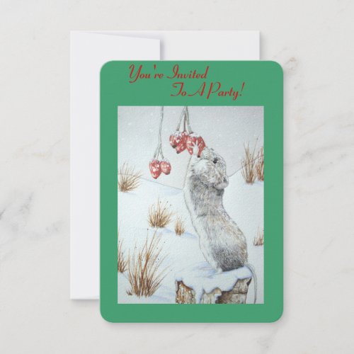 mouse and berries snow scene wildlife christmas invitation