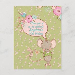 Mouse and Bird Children Birthday Invitation