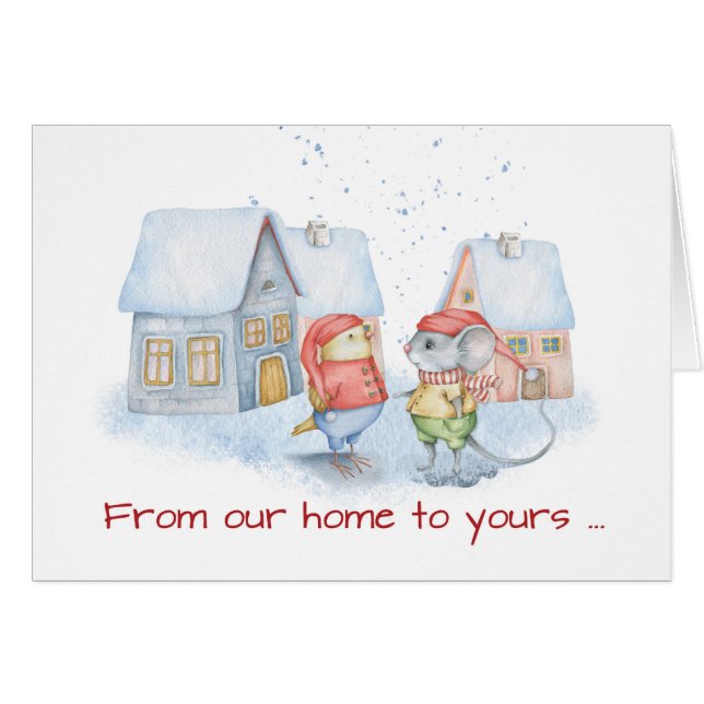 Mouse and Bird Christmas Our Home to Yours Cards (Front Horizontal)