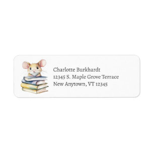Mouse and Books Illustration Label