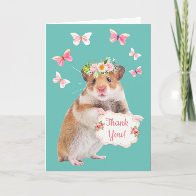 Mouse And Butterflies Thank You Card (Front)