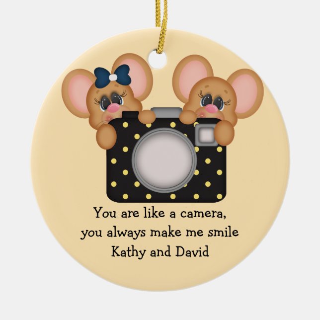 Mouse and Camera Ceramic Ornament (Front)