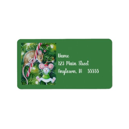 Mouse and Christmas Tree Ornament Watercolor Art Label