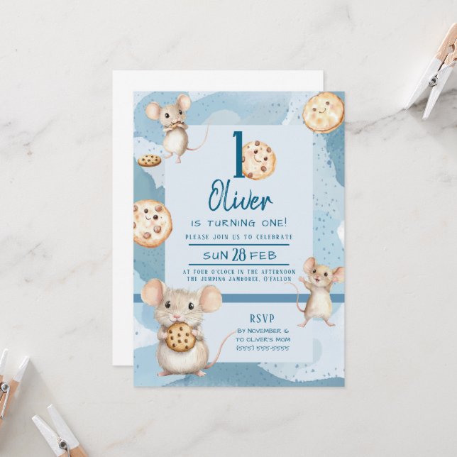 Mouse and Cookie Birthday Invitation (Front/Back In Situ)