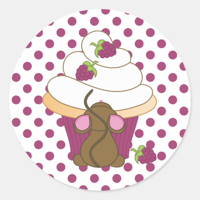 Mouse and Cupcake Classic Round Sticker (Front)