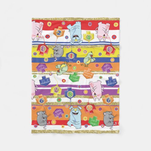 Mouse and Friends Hanukkah Fleece Blanket