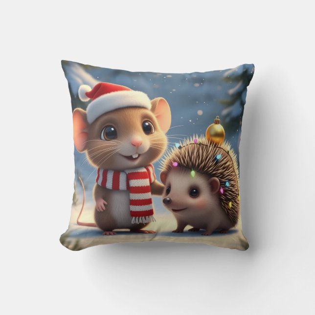 Mouse and Hedgehog Christmas cushion (Front)