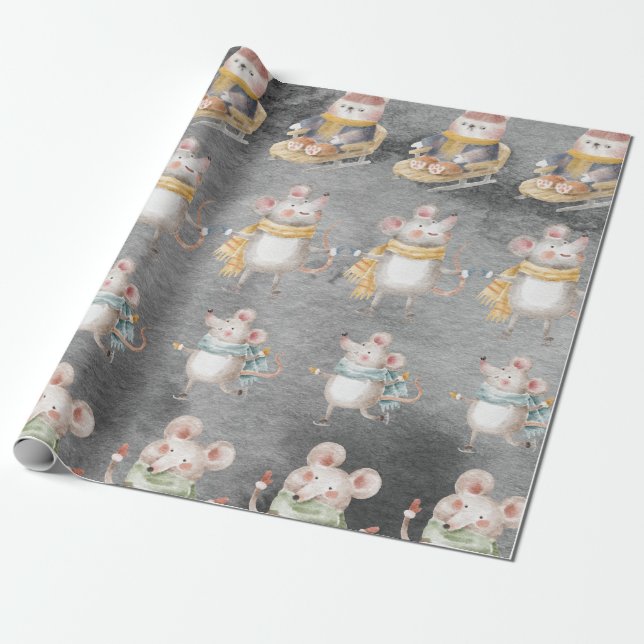 Mouse and rat, rabbit christmas wrapping paper (Unrolled)