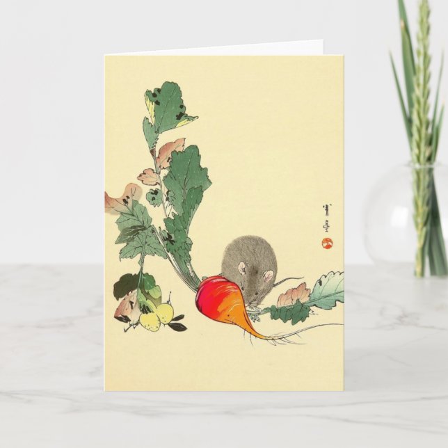 Mouse and Red Radish, Japanese Painting c.1800s Card (Front)