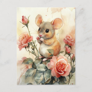 mouse and roses postcard