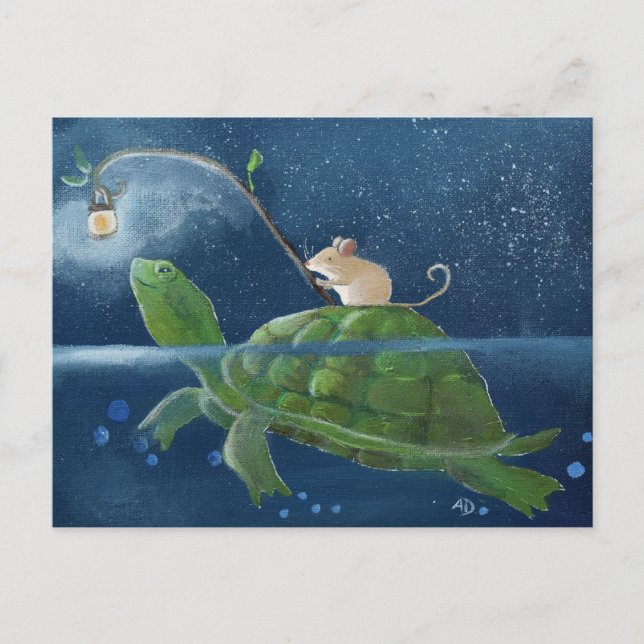 Mouse and Turtle Cute Whimsical Art Postcard (Front)