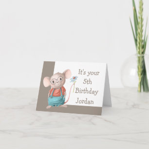 Mouse Animal Cartoon Glasses 5th Birthday Card