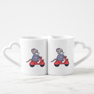 Mouse as Biker with Scooter.PNG Coffee Mug Set