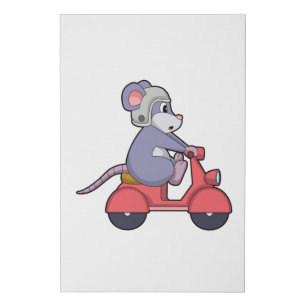 Mouse as Biker with Scooter.PNG Faux Canvas Print