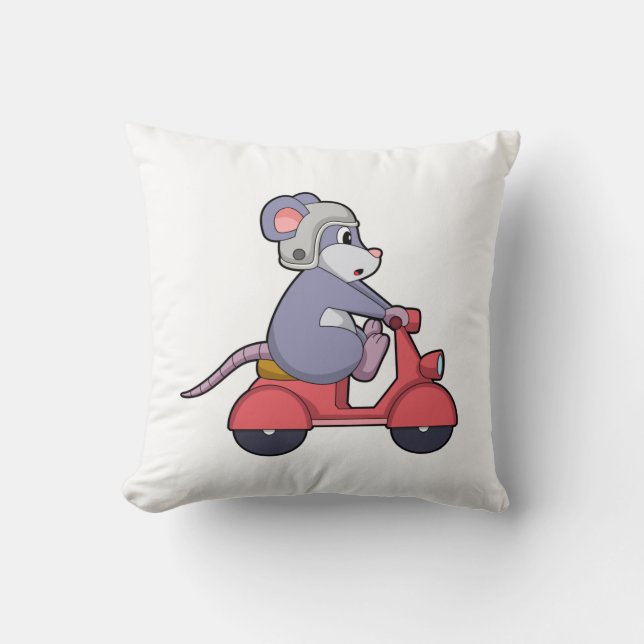 Mouse as Biker with Scooter.PNG Throw Pillow (Front)