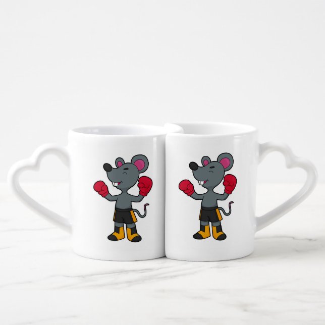 Mouse as Boxer with Boxing gloves Coffee Mug Set (Front Nesting)