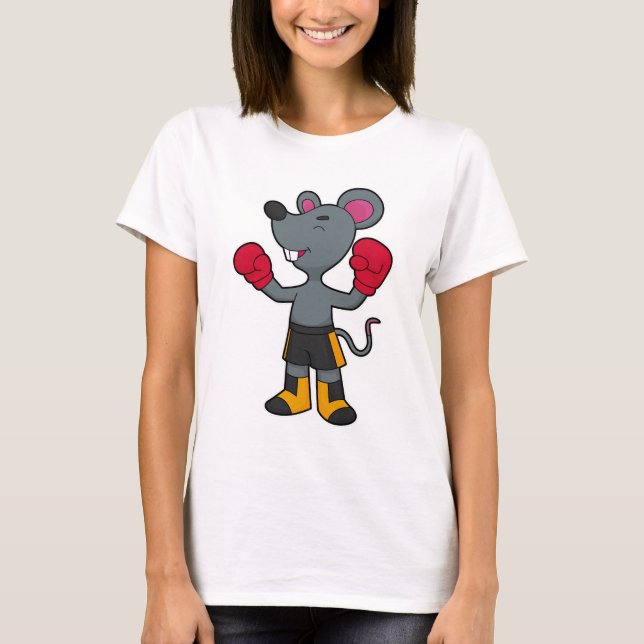 Mouse as Boxer with Boxing gloves T-Shirt (Front)