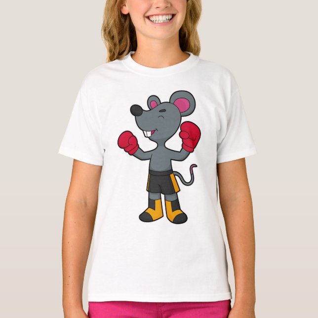 Mouse as Boxer with Boxing gloves T-Shirt (Front)