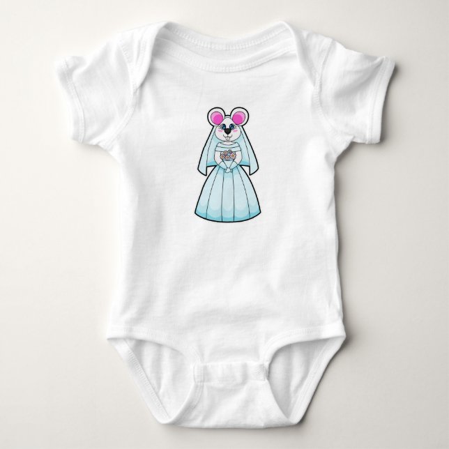 Mouse as Bride with Bunch of flowers Baby Bodysuit (Front)