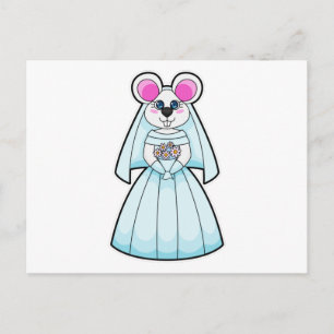Mouse as Bride with Bunch of flowers Postcard
