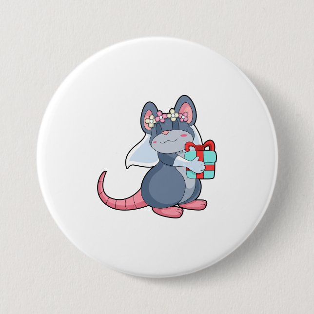 Mouse as Bride with Veil & Gift.PNG Button (Front)