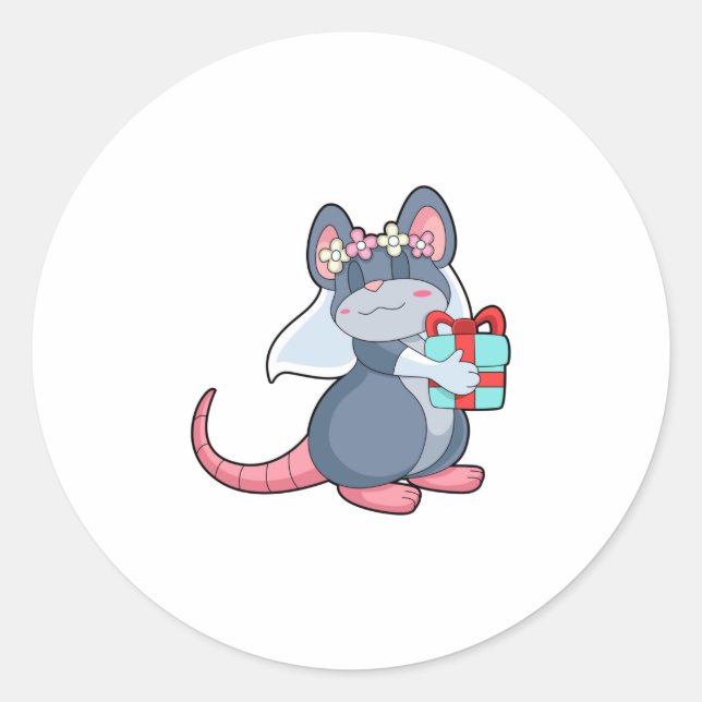 Mouse as Bride with Veil & Gift.PNG Classic Round Sticker (Front)