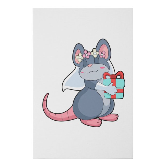 Mouse as Bride with Veil & Gift.PNG Faux Canvas Print (Front)