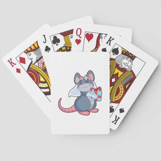 Mouse as Bride with Veil & Gift.PNG Poker Cards (Back)