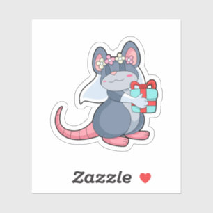 Mouse as Bride with Veil & Gift.PNG Sticker