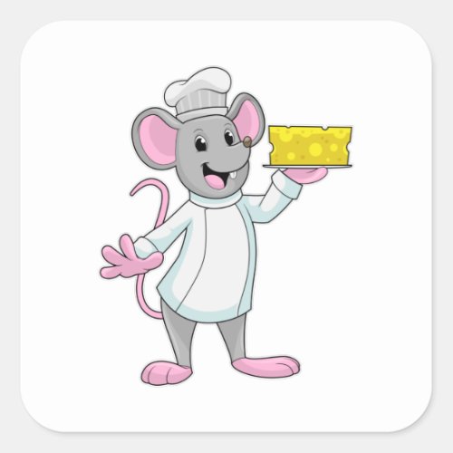 Mouse as Cook with Cheese Square Sticker