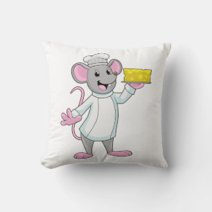 Mouse as Cook with Cheese Throw Pillow