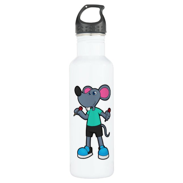 Mouse as Dart player with Darts Stainless Steel Water Bottle (Front)