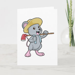 Mouse as Farmer with Ax & Hat Card