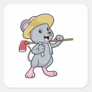Mouse as Farmer with Axe & Hat Square Sticker