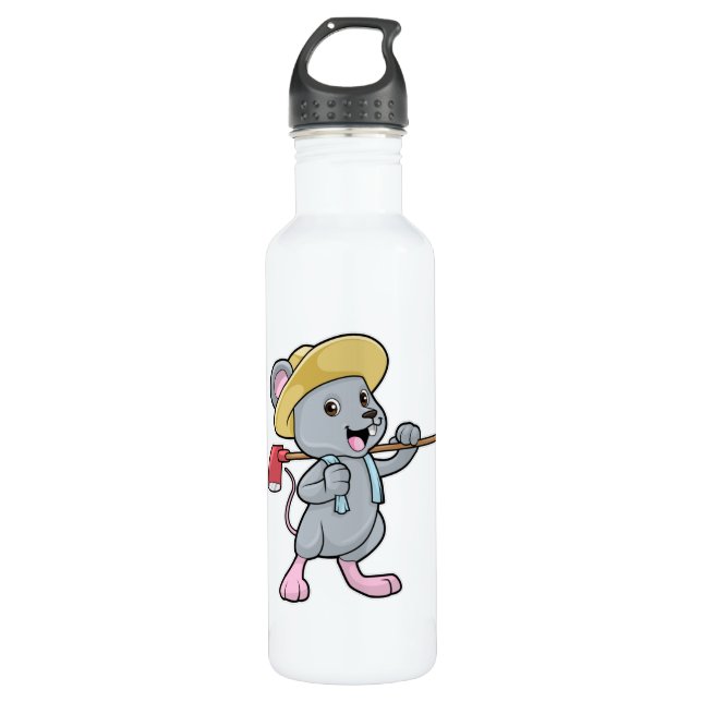 Mouse as Farmer with Axe & Hat Stainless Steel Water Bottle (Front)