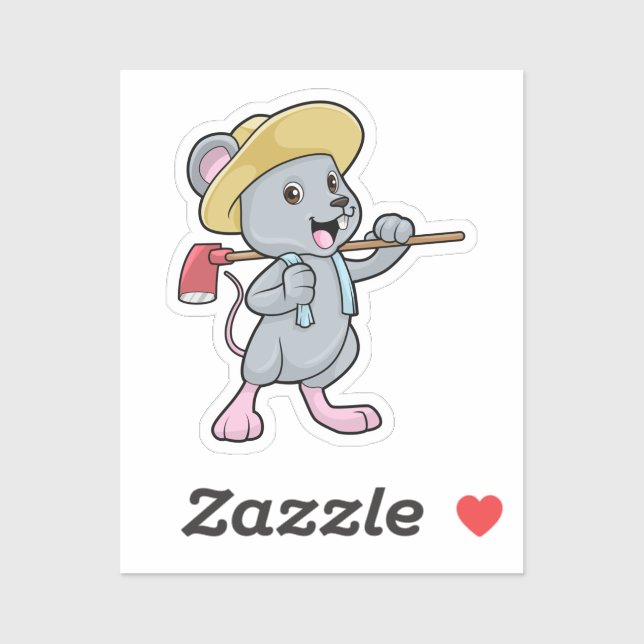 Mouse as Farmer with Axe & Hat Sticker (Sheet)